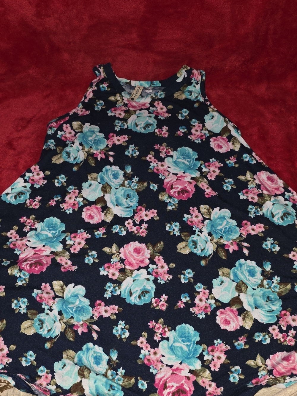 Pomelo Navy Floral Tank Dress with Pink & Turquoise Roses